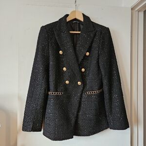 Shein Regal Black Tweed Blazer Shimmering Highlights